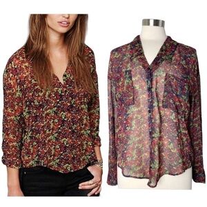 FREE PEOPLE Easy Rider Floral Button Up Blouse